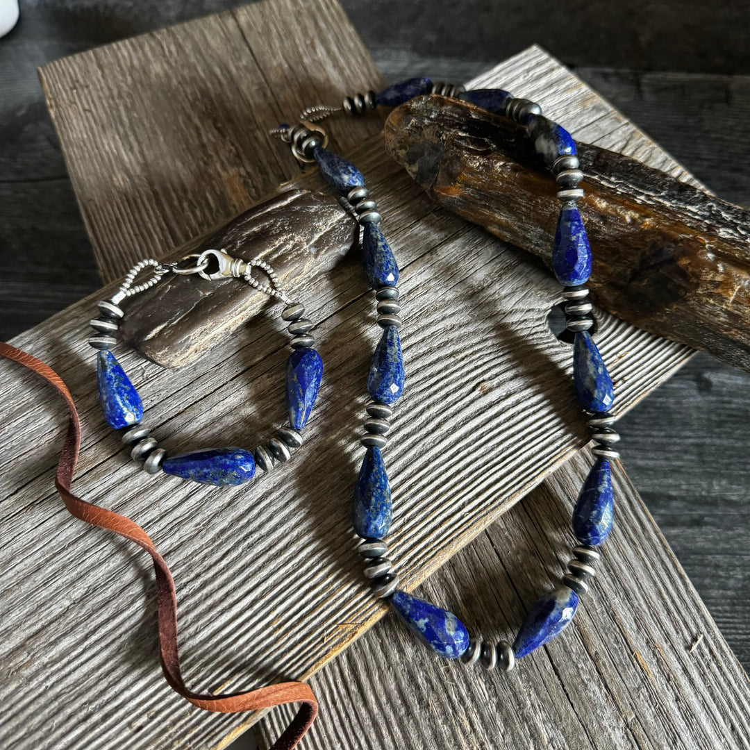 Chunky Lapis and Sterling Silver Necklace