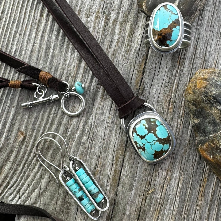 Number 8 Turquoise and Leather Necklace