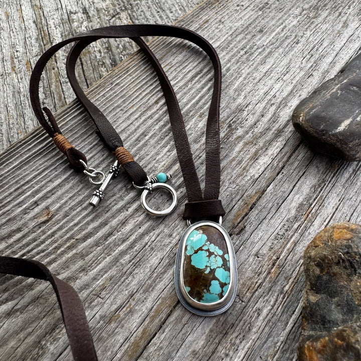 Number 8 Turquoise and Leather Necklace