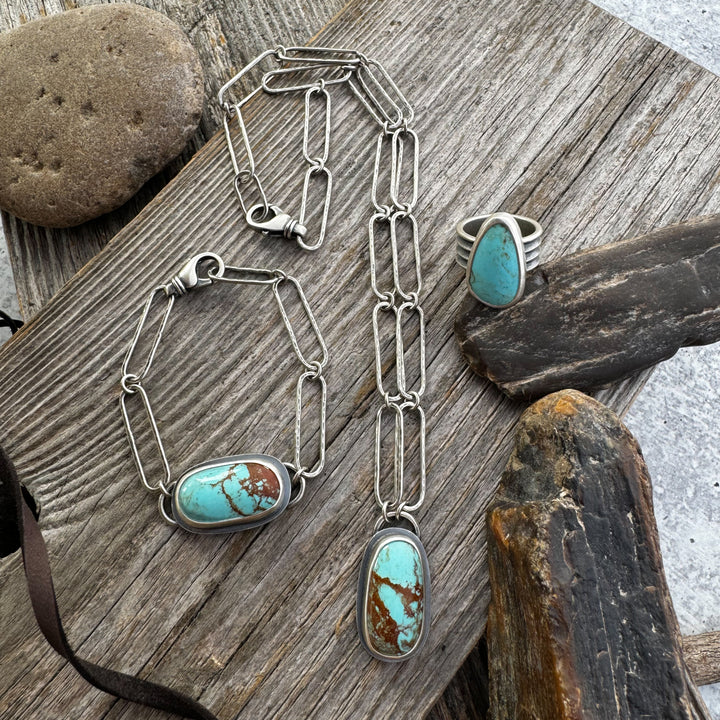 Number 8 Turquoise and Sterling Silver Link Necklace