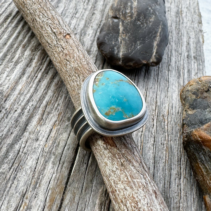 Kingman Turquoise Triangle and Sterling Silver Ring, Size 8 1/2