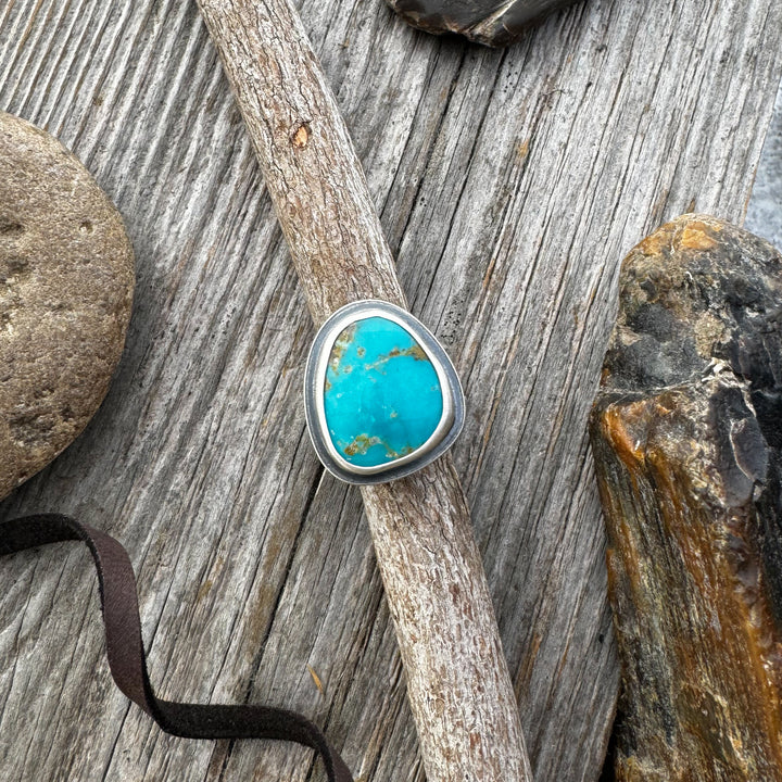 Kingman Turquoise Triangle and Sterling Silver Ring, Size 8 1/2