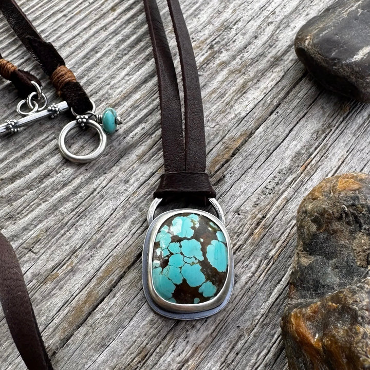 Number 8 Turquoise and Leather Necklace