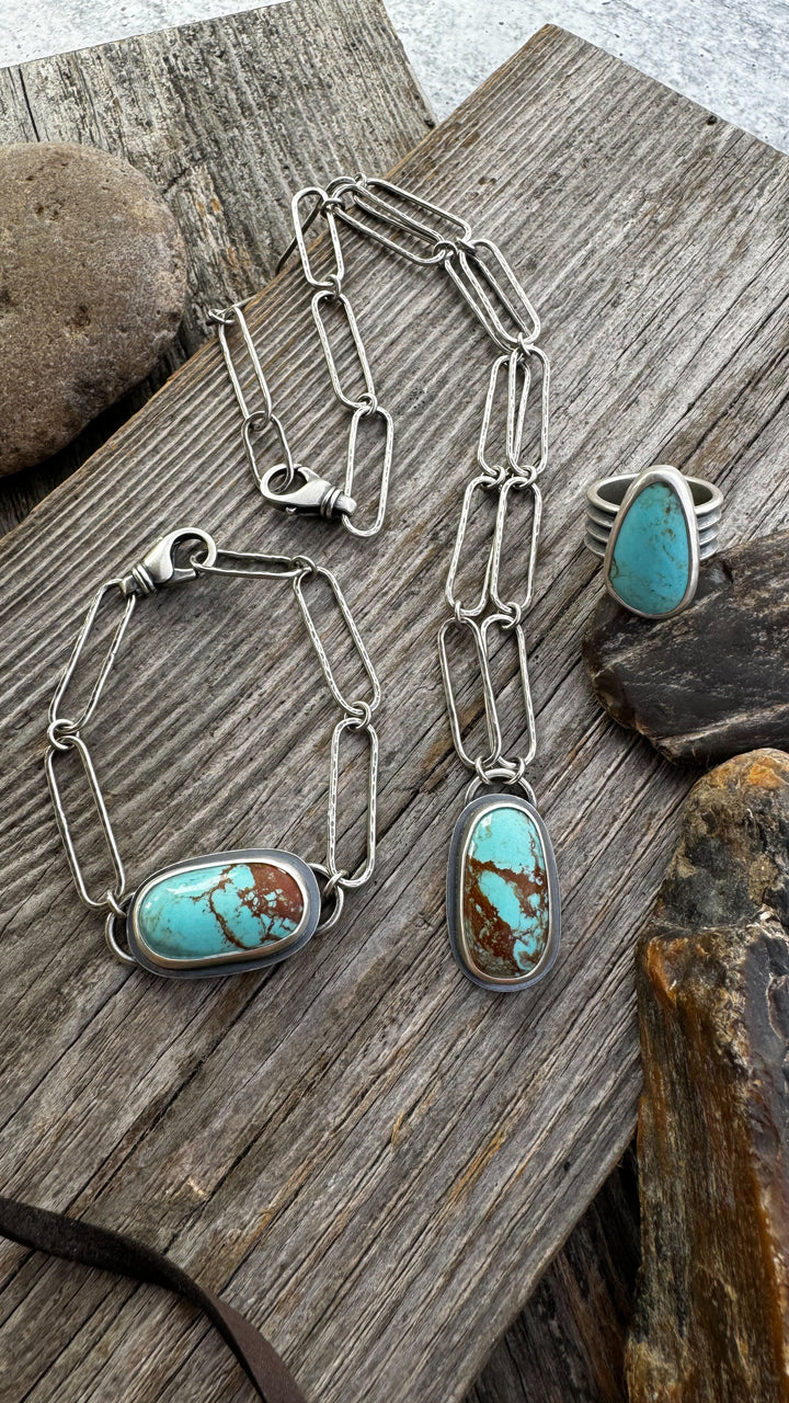 Number 8 Turquoise and Sterling Silver Link Bracelet