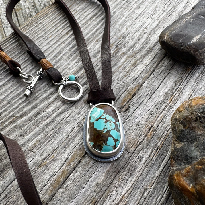 Number 8 Turquoise and Leather Necklace