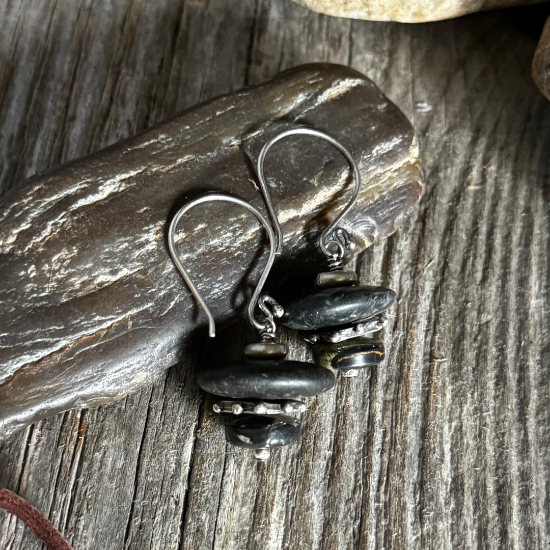 Pebble and Sterling Silver Earrings