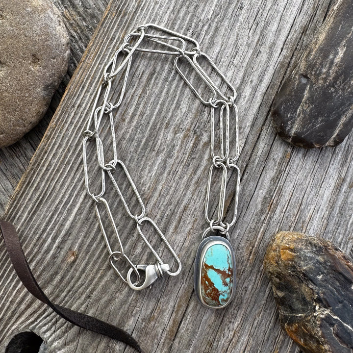 Number 8 Turquoise and Sterling Silver Link Necklace
