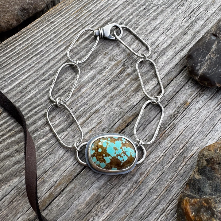 Number 8 Turquoise and Sterling Silver Link Bracelet