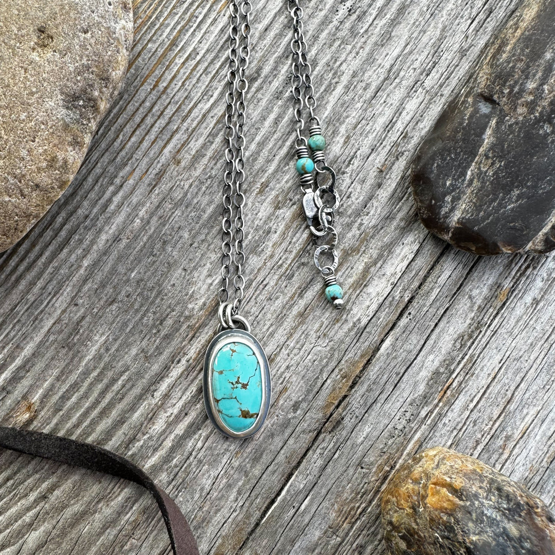 Number 8 Turquoise and Sterling Silver Dainty Chain Necklace