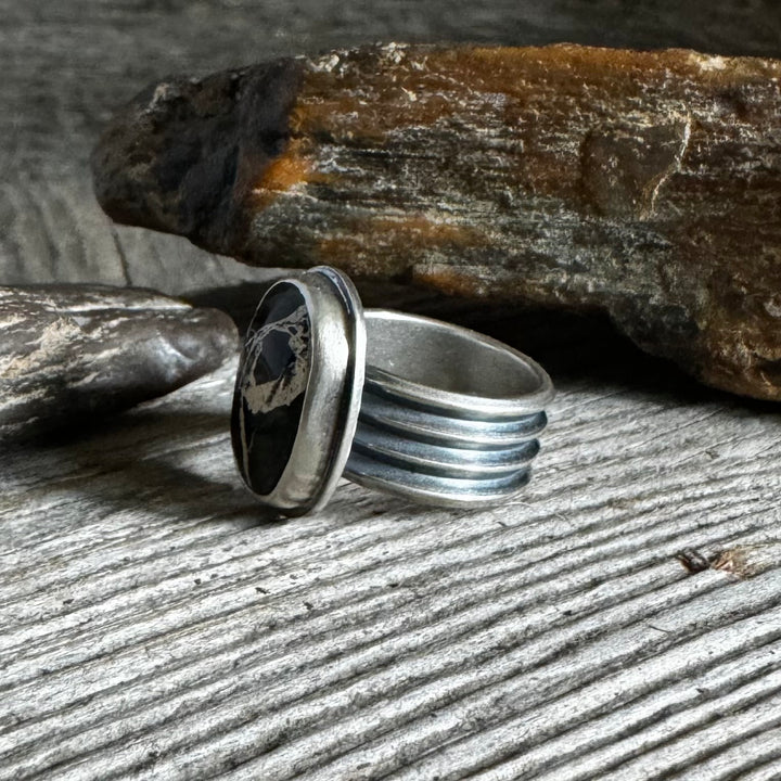 White Buffalo Turquoise Ring, Size 9