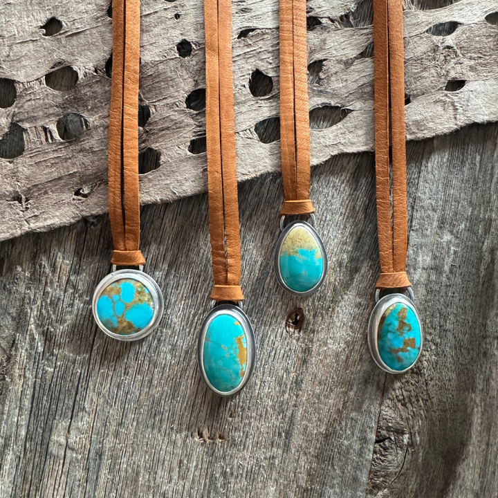*Royston Turquoise & Leather Necklace