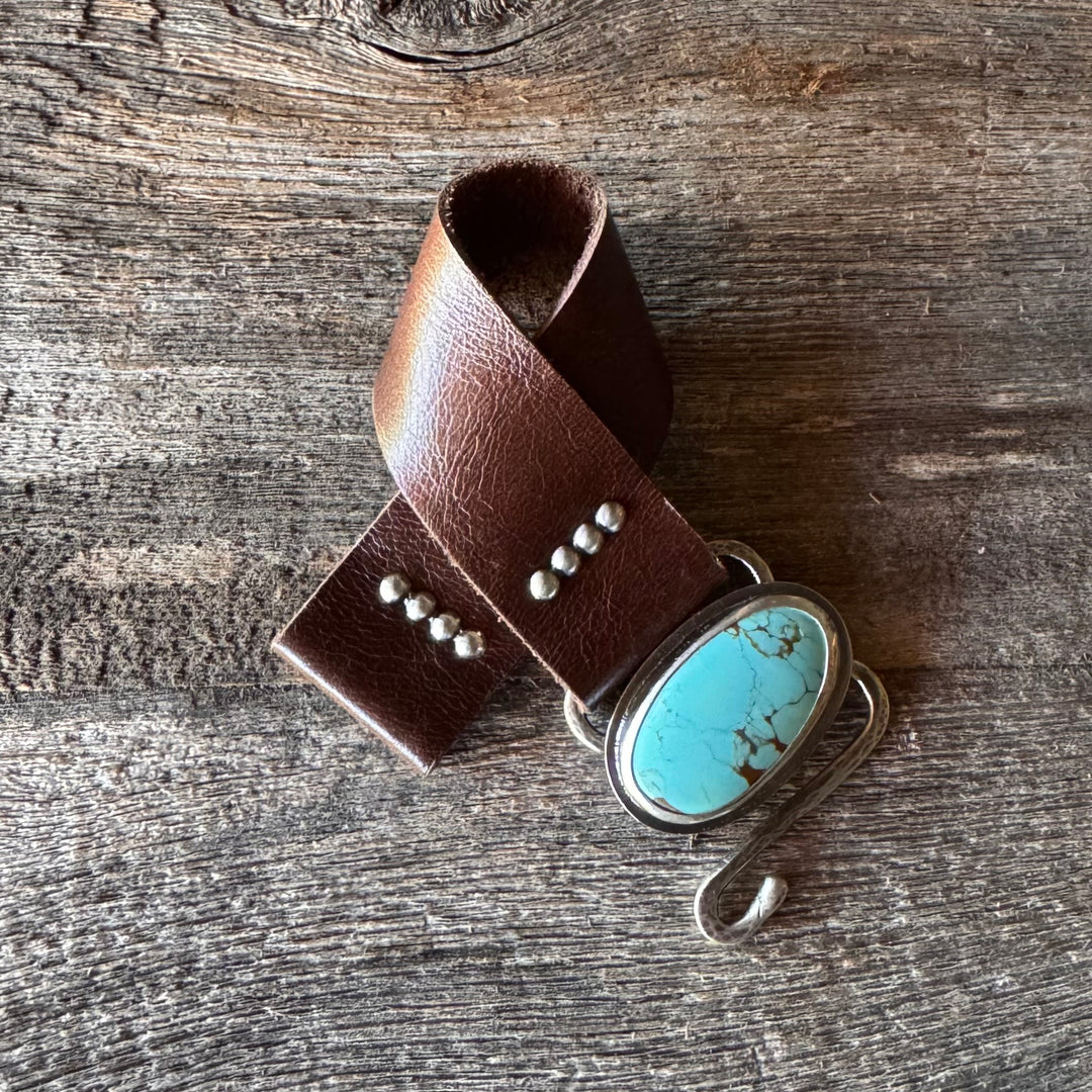 Highline Cuff - Number 8 Turquoise and Leather Bracelet