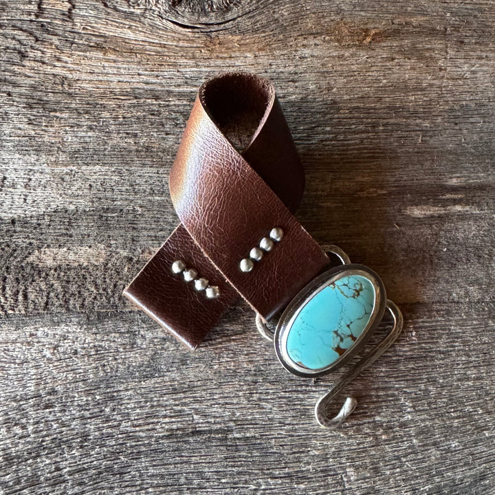 Highline Cuff - Number 8 Turquoise and Leather Bracelet