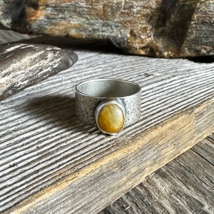 Yellow Sapphire and Sterling Silver Ring, Size 10