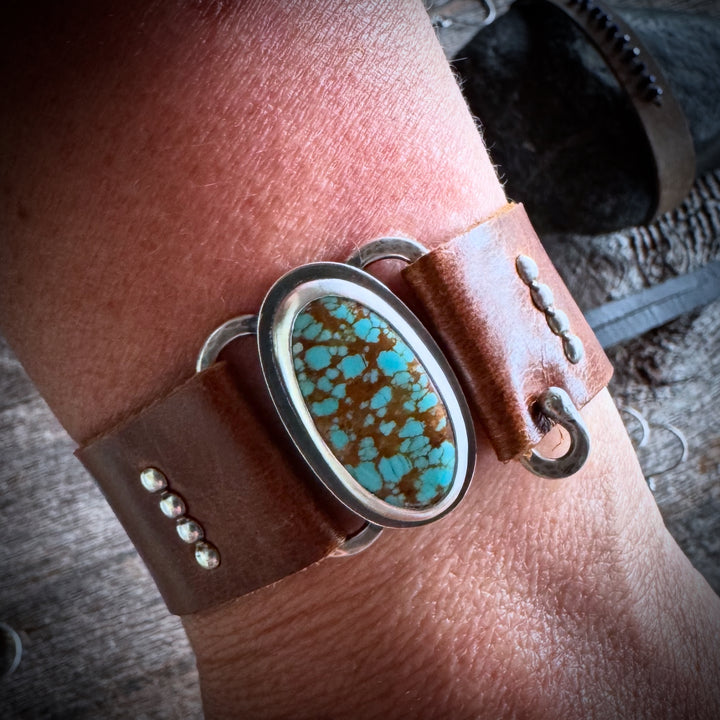 Highline Cuff - Number 8 Turquoise and Leather Bracelet