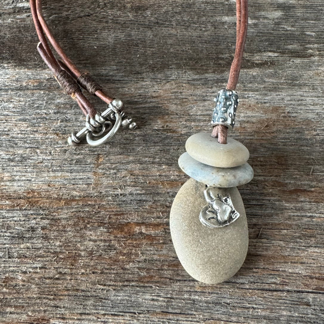 Heart, Pebble and Sterling Silver Necklace