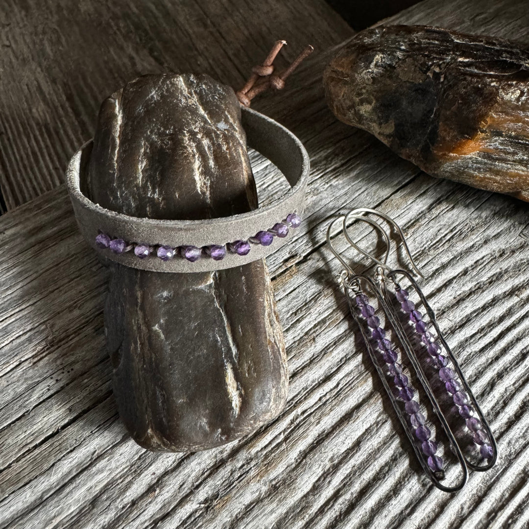 Amethyst and Leather Cuff