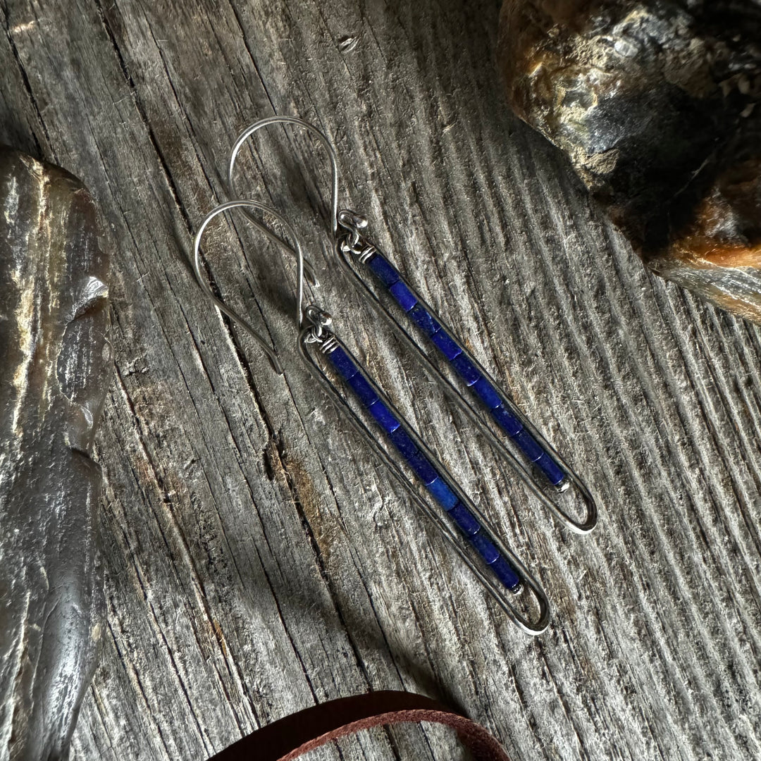 Framed Stick Earrings in Lapis