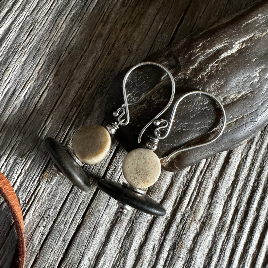 Coral, Pebble and Sterling Silver Earrings