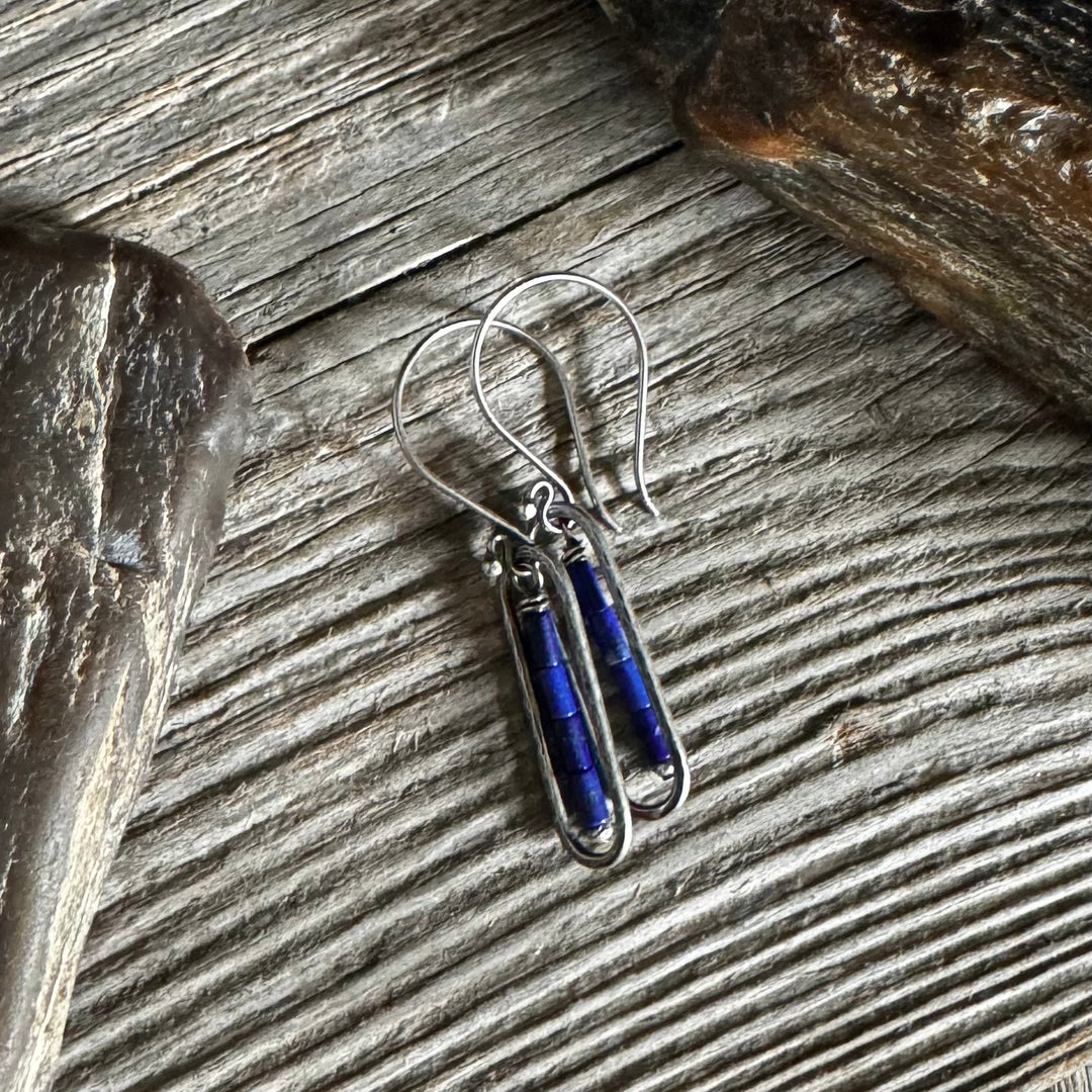 Baby Framed Stick Earrings in Lapis