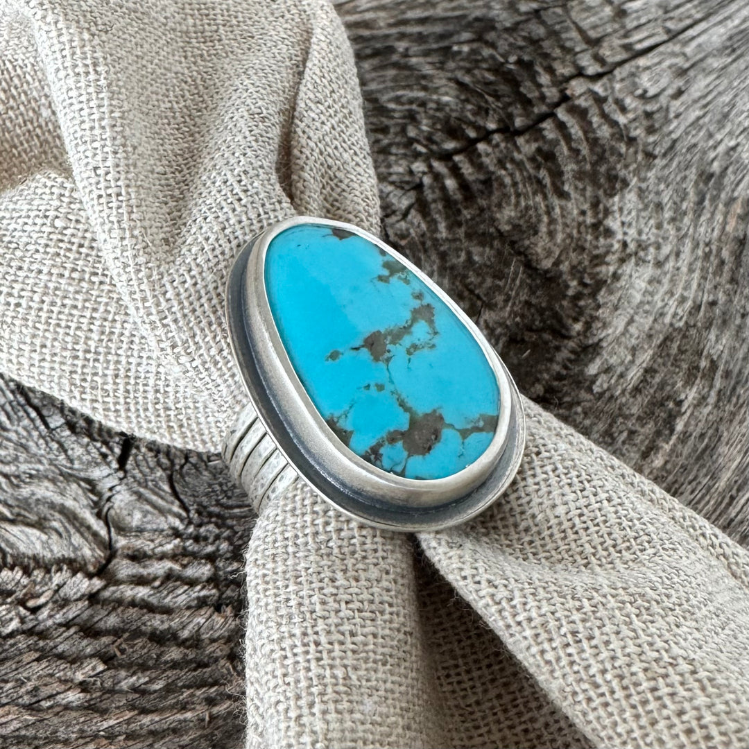 Big Bold Statement Turquoise and Sterling Silver Stacker Ring, Size 10 1/2