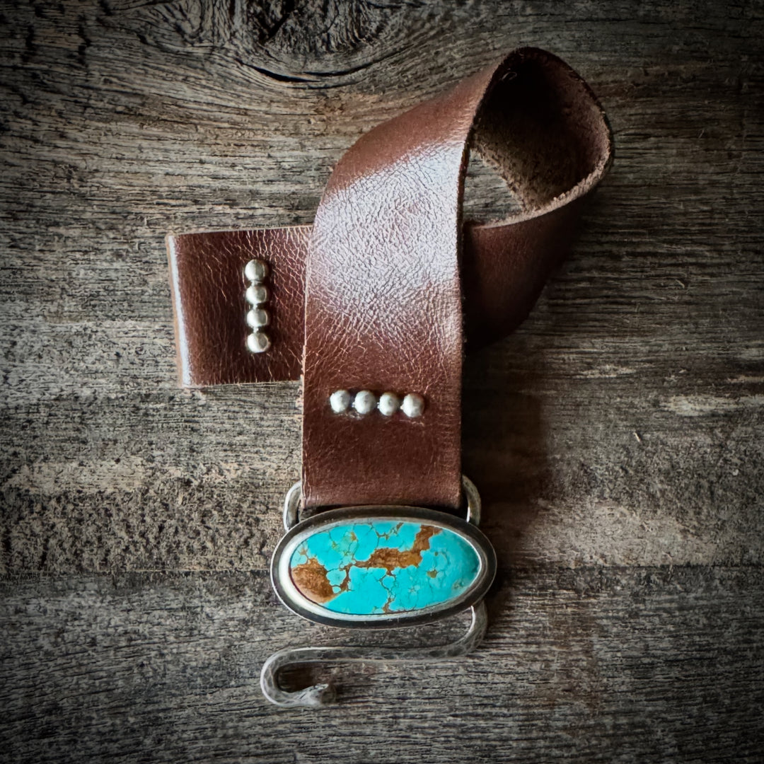 Highline Cuff - Number 8 Turquoise and Leather Bracelet