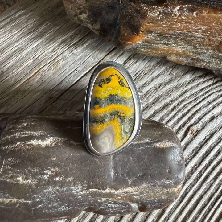 Bumble Bee Jasper and Sterling Silver Ring, Size 8 1/4