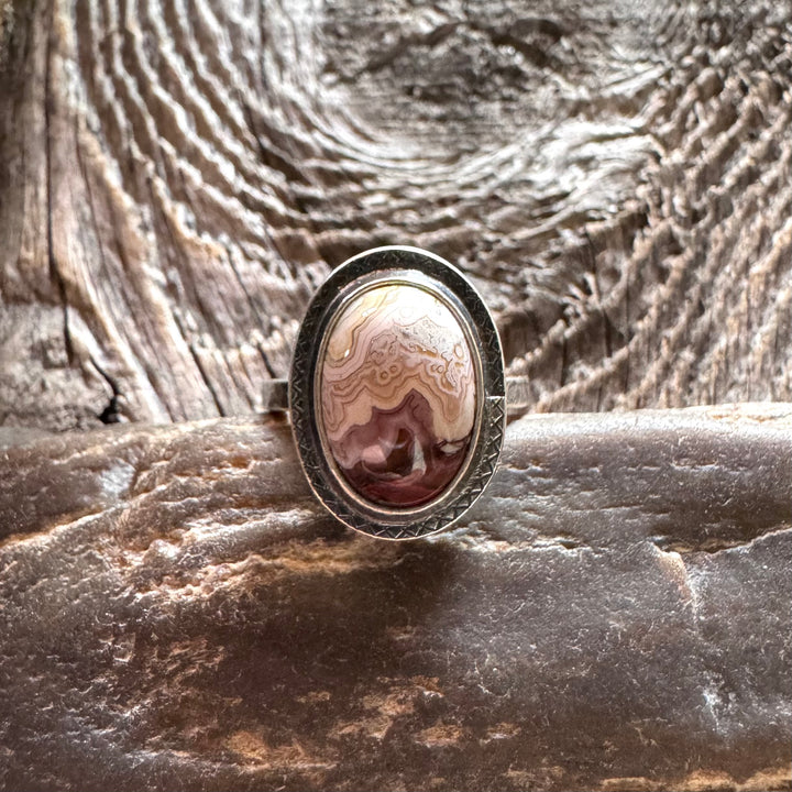 Lace Agate and Sterling Silver Ring, Size 6 1/2