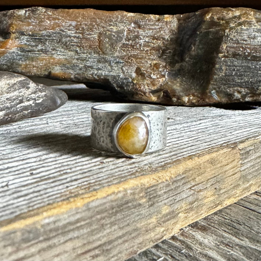 Yellow Sapphire and Sterling Silver Ring, Size 6