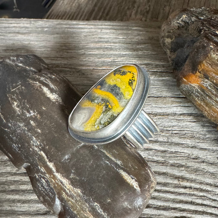 Bumble Bee Jasper and Sterling Silver Ring, Size 8 1/4