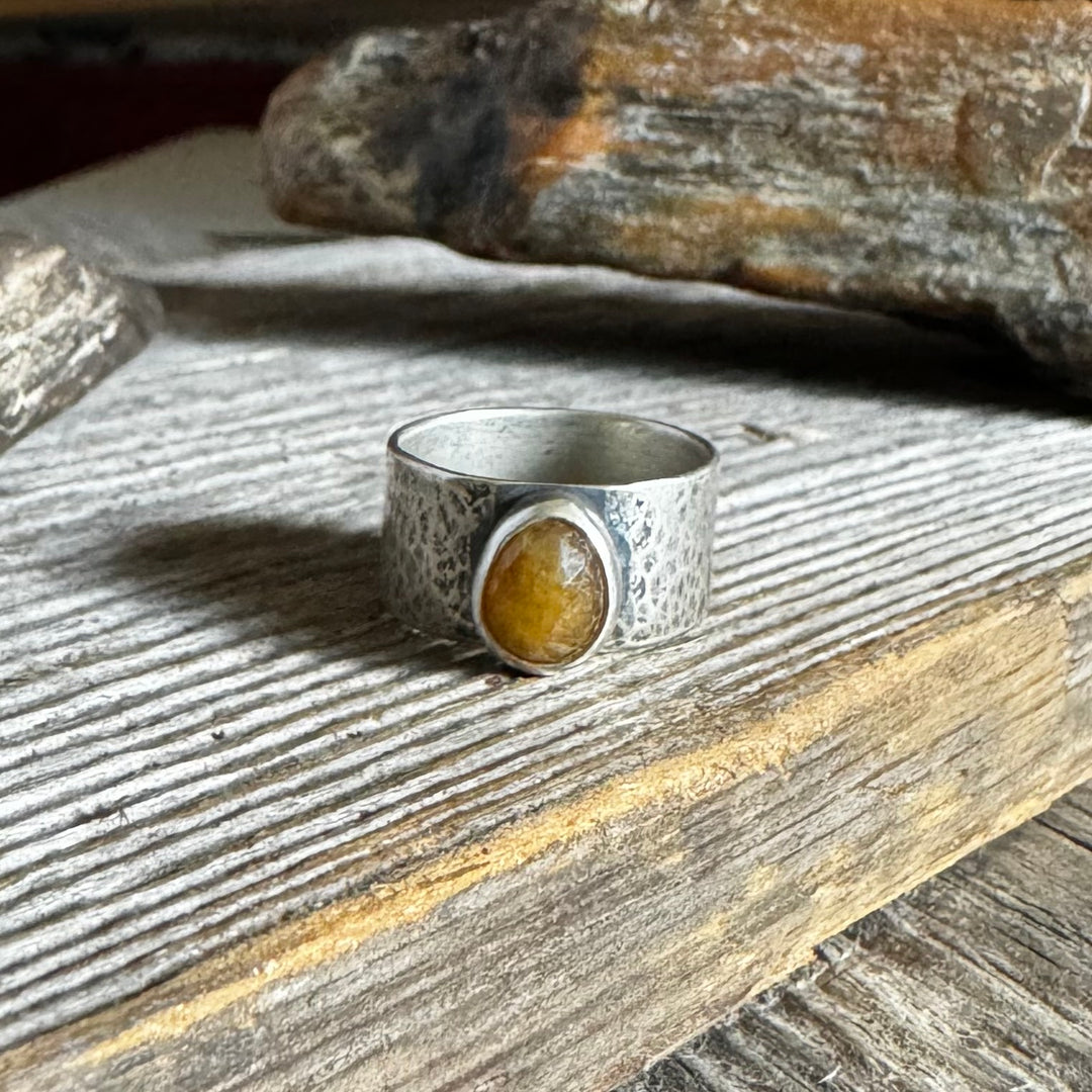 Yellow Sapphire and Sterling Silver Ring, Size 7 1/4