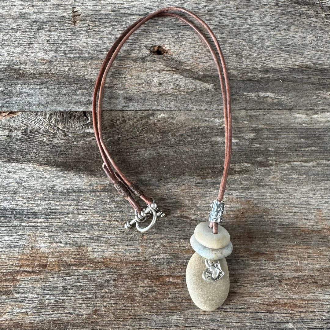 Heart, Pebble and Sterling Silver Necklace