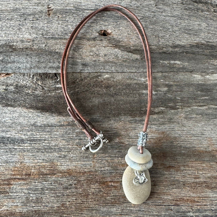 Heart, Pebble and Sterling Silver Necklace