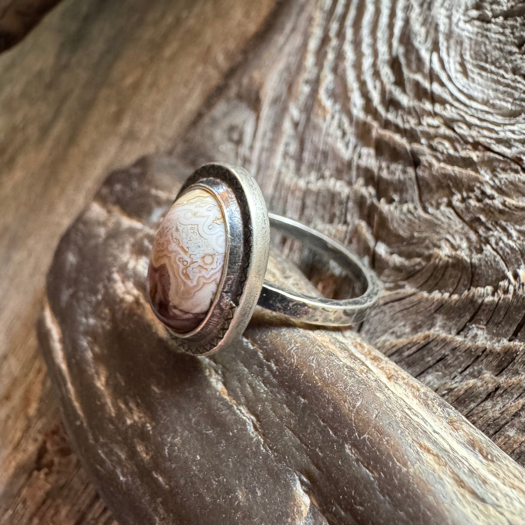 Lace Agate and Sterling Silver Ring, Size 6 1/2