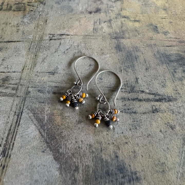 Midnight Sun Dainty Sapphire and Mookaite Dangle Earrings