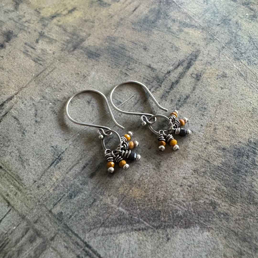 Midnight Sun Dainty Sapphire and Mookaite Dangle Earrings