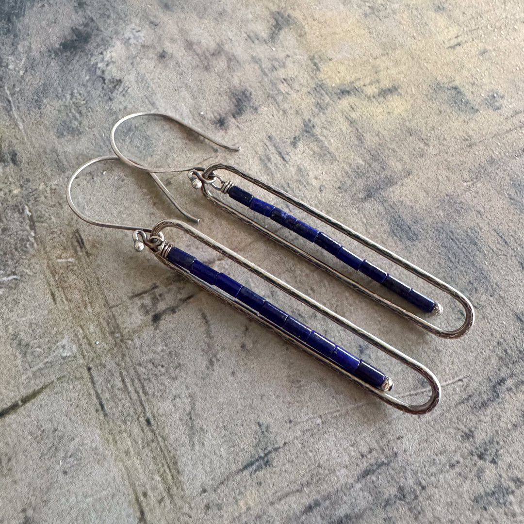 Midnight Sun Framed Lapis Stick Earrings