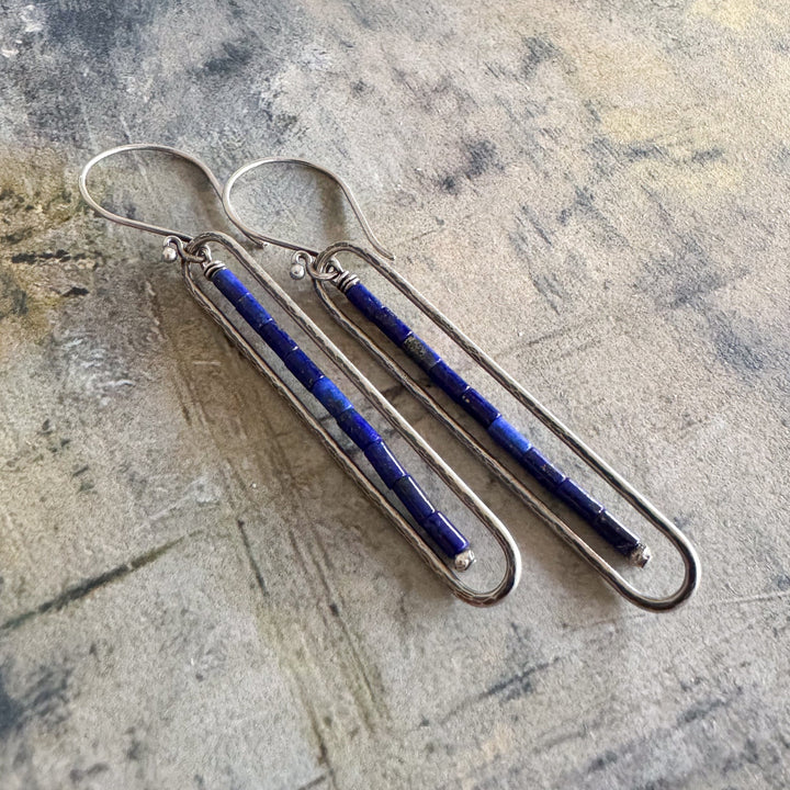 Midnight Sun Framed Lapis Stick Earrings