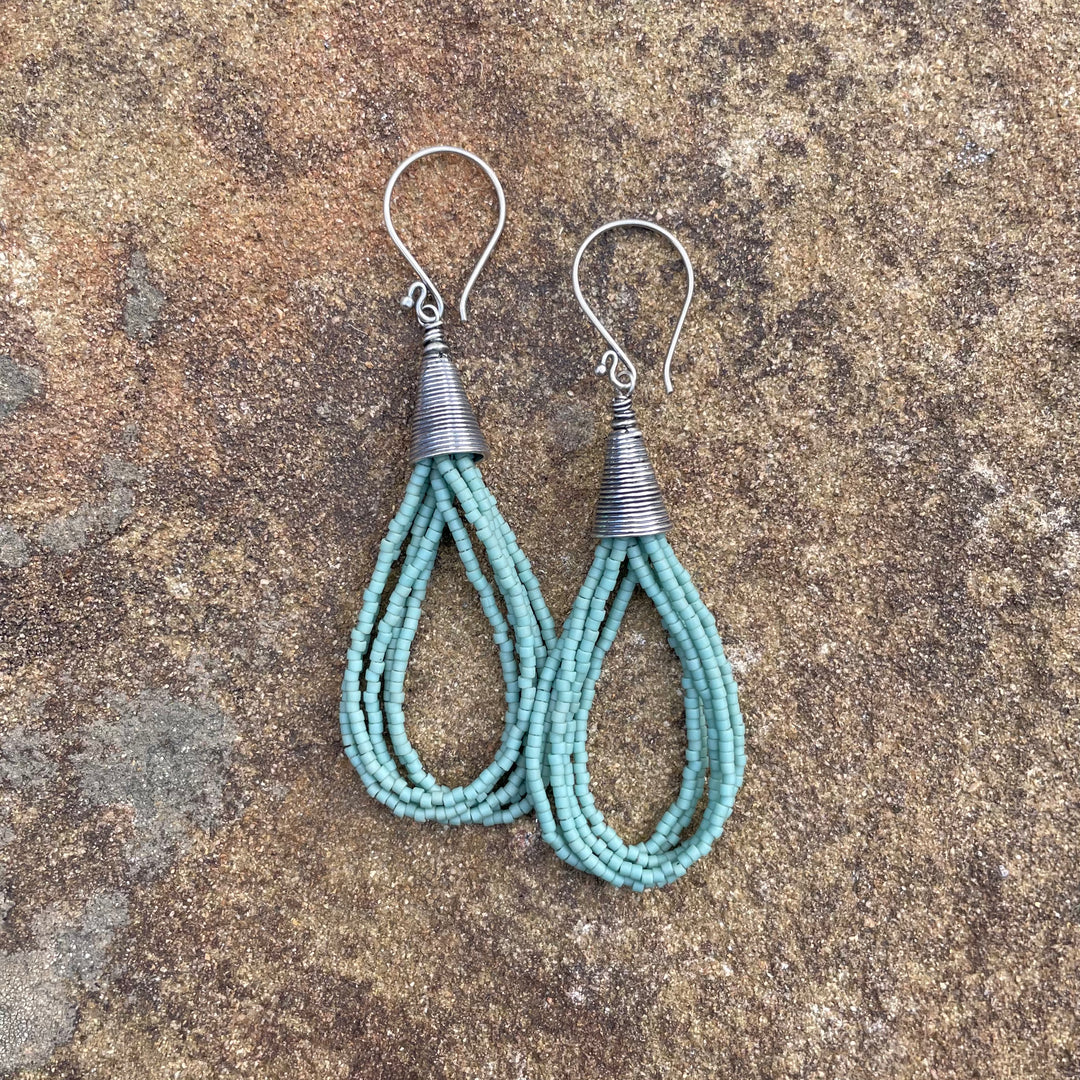Pale Turquoise Seed Bead Earrings in Loop Style